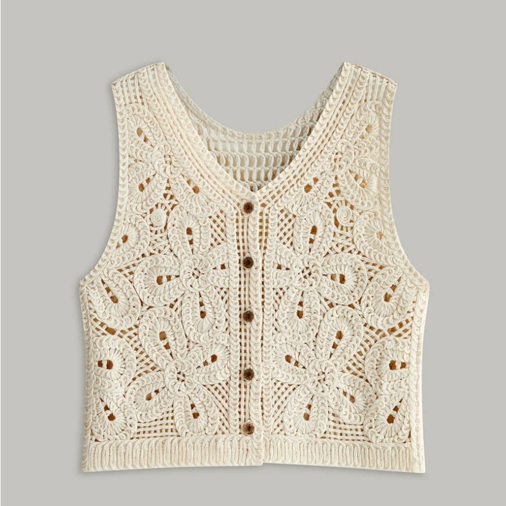 Cream Crochet Sleeveless Top